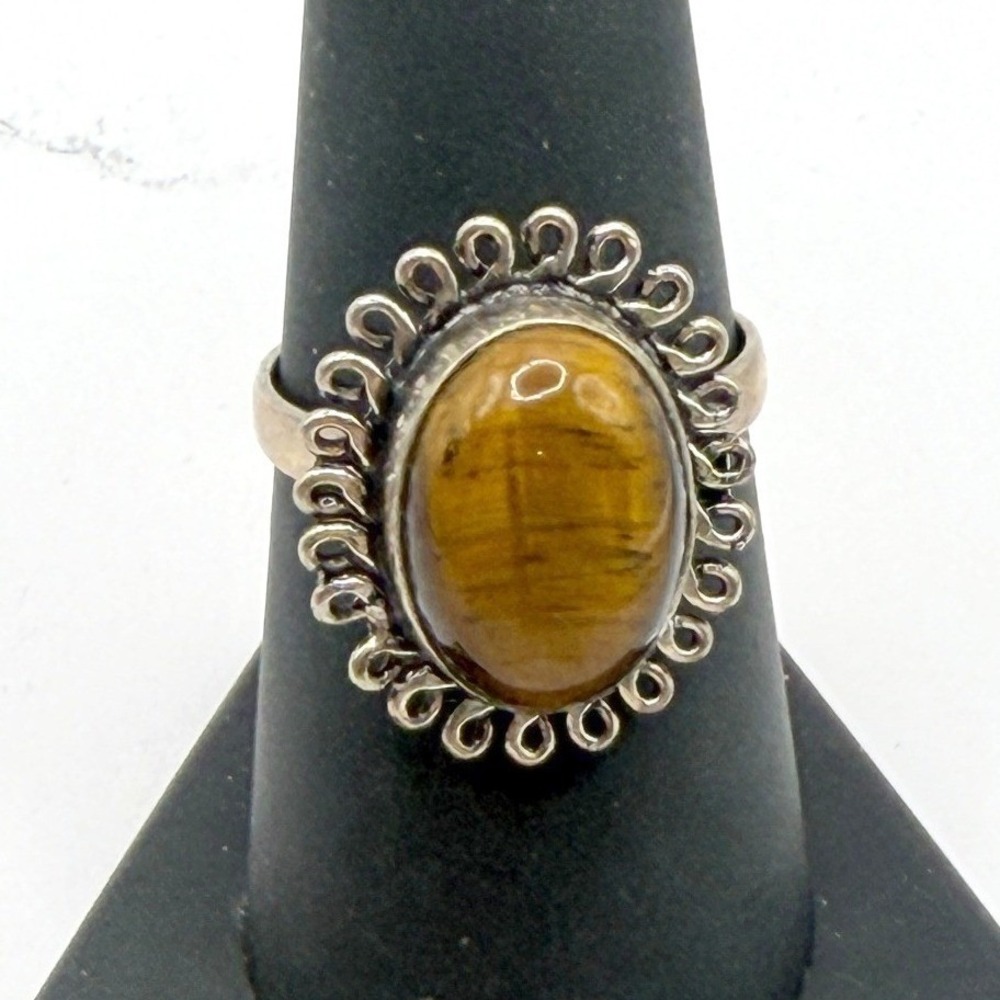 925 Sterling Silver Iolite Oval Ring‎ Size 8 Ornate Bezel